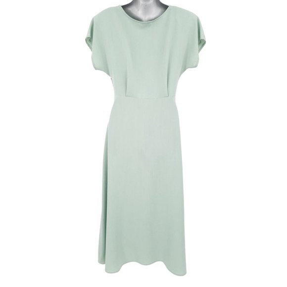 VTG 90s CDC Sage Green Short Sleeve Empire Waist Midi Dress Size 4 Pleated Roses - Picture 4 of 8